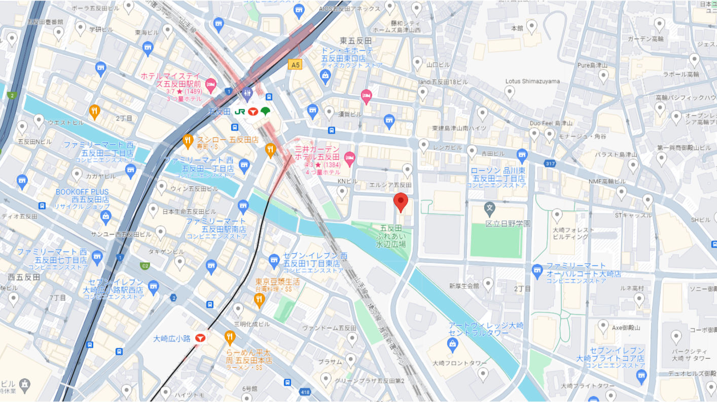 五反田歯科医院の所在地を示す周辺地図